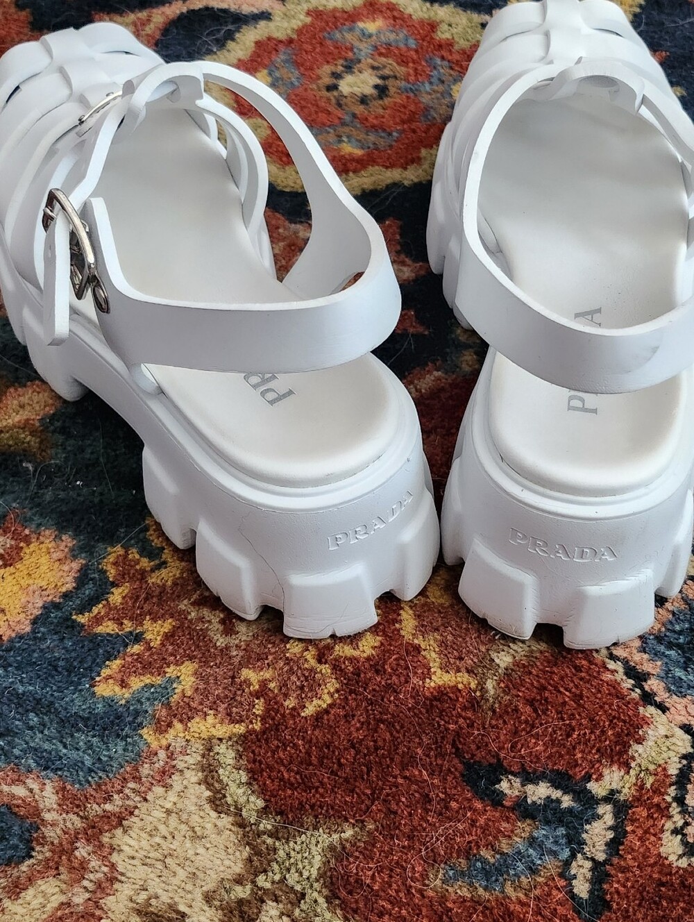PRADA MONOLITH WOMEN'S WHITE CHUNKY SANDALS SIZE 10/40 EXCELLENT - Picture 3 of 10